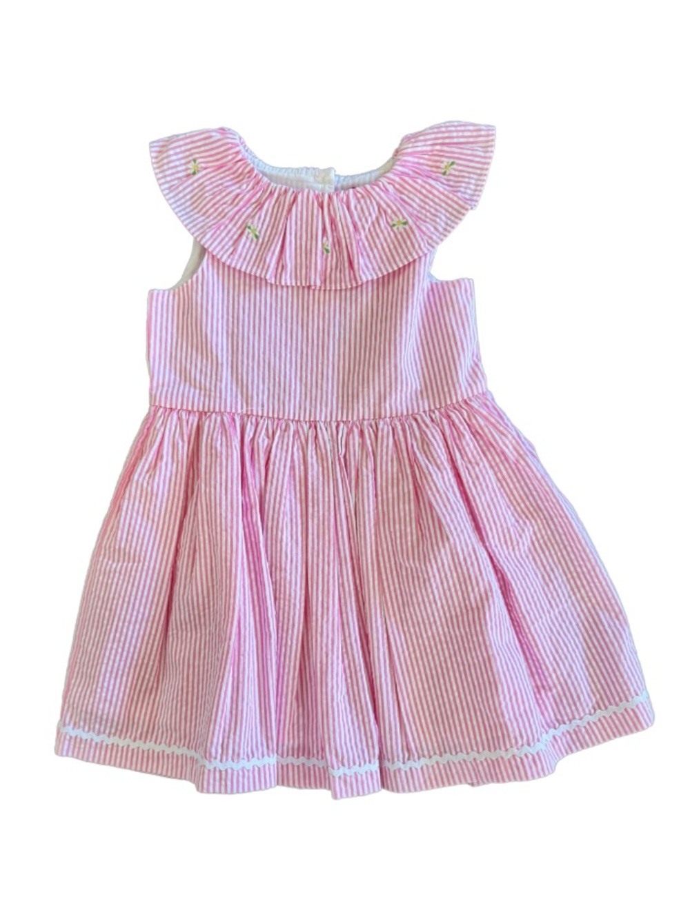 Trotters London Pink Seersucker Ruffle Collar Dress 2T NWT 🌸✨